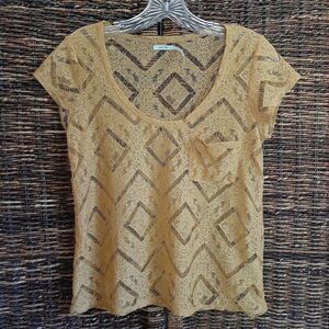 Kimchi Blue Sheer Lace Tee Shirt Mustard Gold Whimsical Dainty Fairy Romantic XS